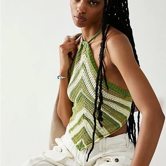 (A7) NEW Free People Beach June Striped Fauxchet Sweater Halter Top, Sz M, NWOT - Picture 1 of 7